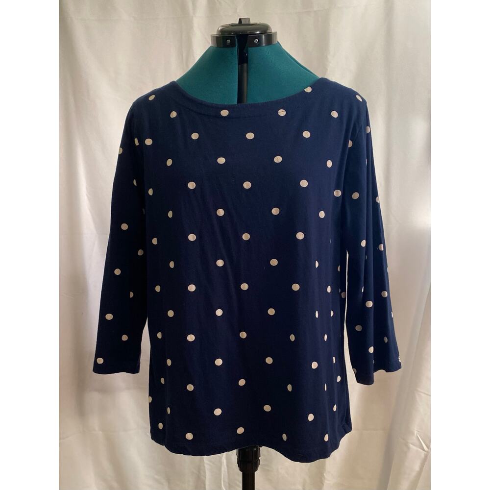 St. John's Bay Long Sleeve Classic Boatneck Tee Blue w/White Polka Dots Size XL